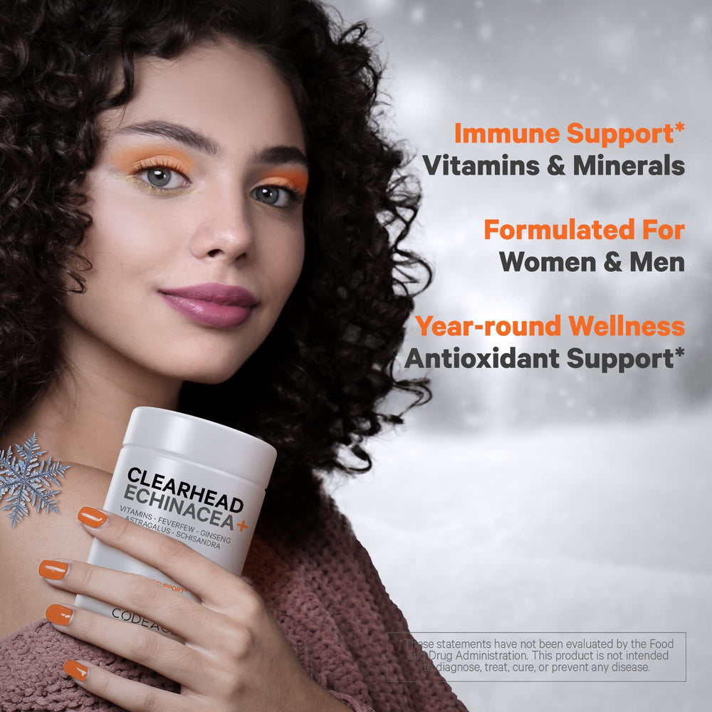Codeage Clearhead vegan non-GMO icons indicate allergen-conscious formula.