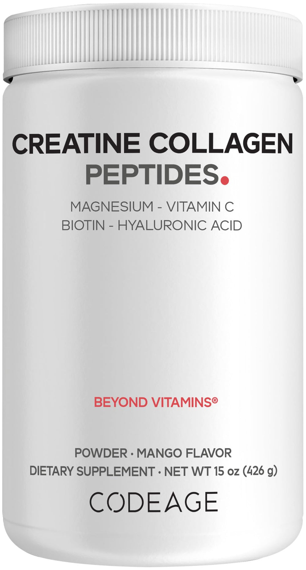 Codeage Creatine Collagen Peptides bottle front view for daily wellness and convenience.