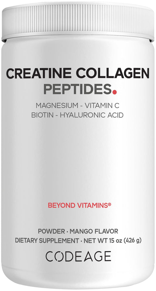 Codeage Creatine Collagen Peptides bottle front view for daily wellness and convenience.