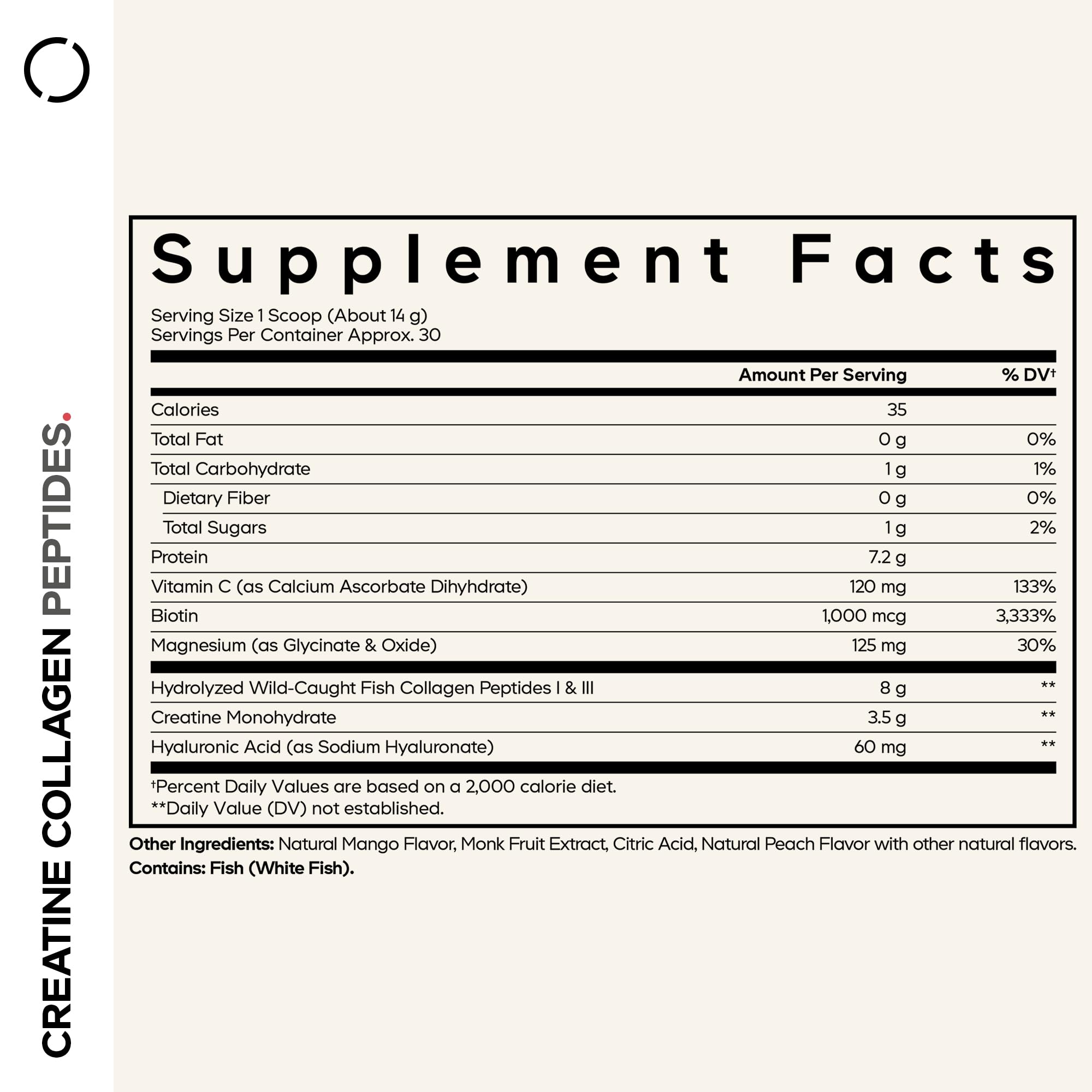 Codeage Creatine Collagen Peptides label closeup highlighting high-quality ingredients.