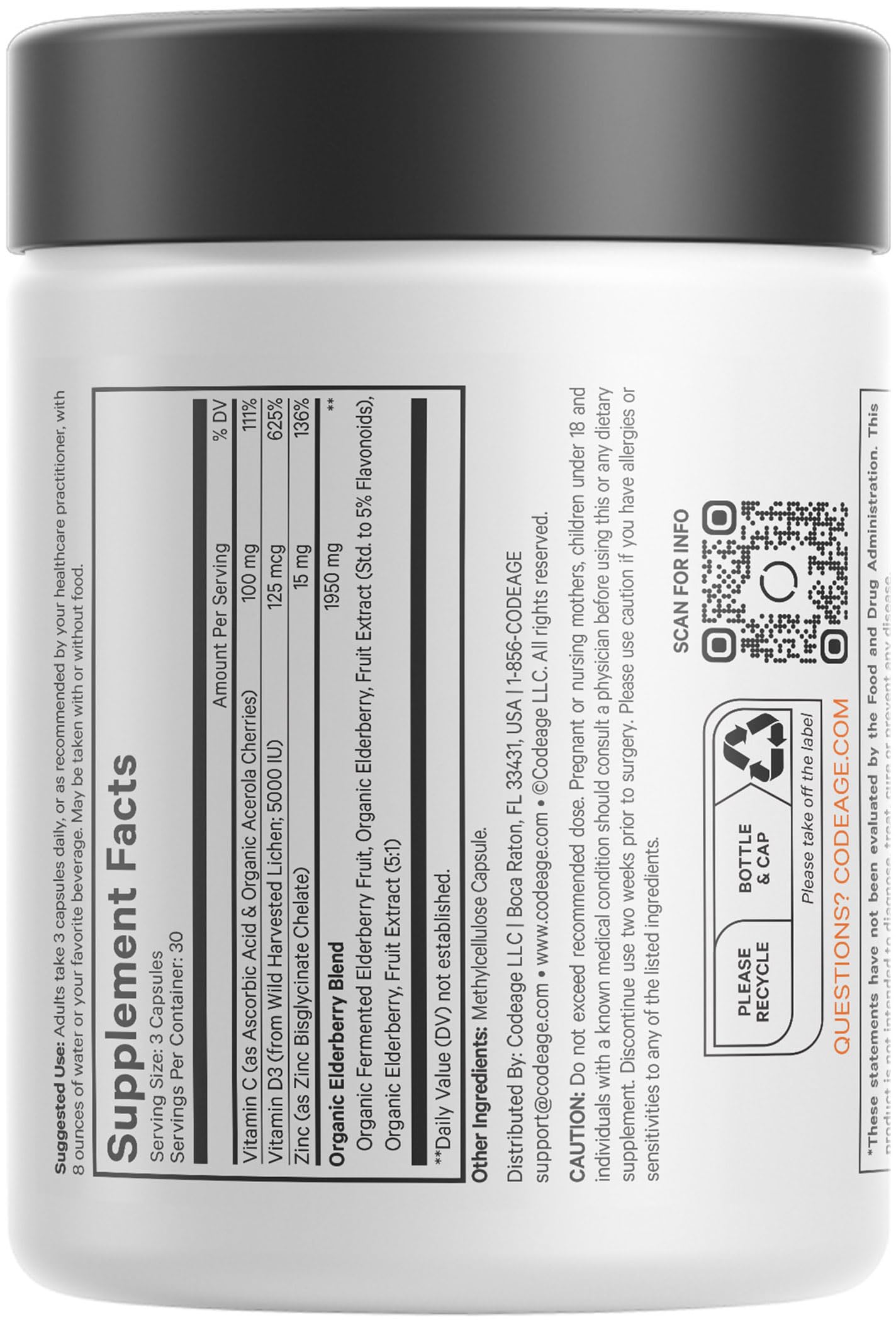 Codeage Elderberry Vitamins manufactured-usa badge signals quality and vegan formulation.