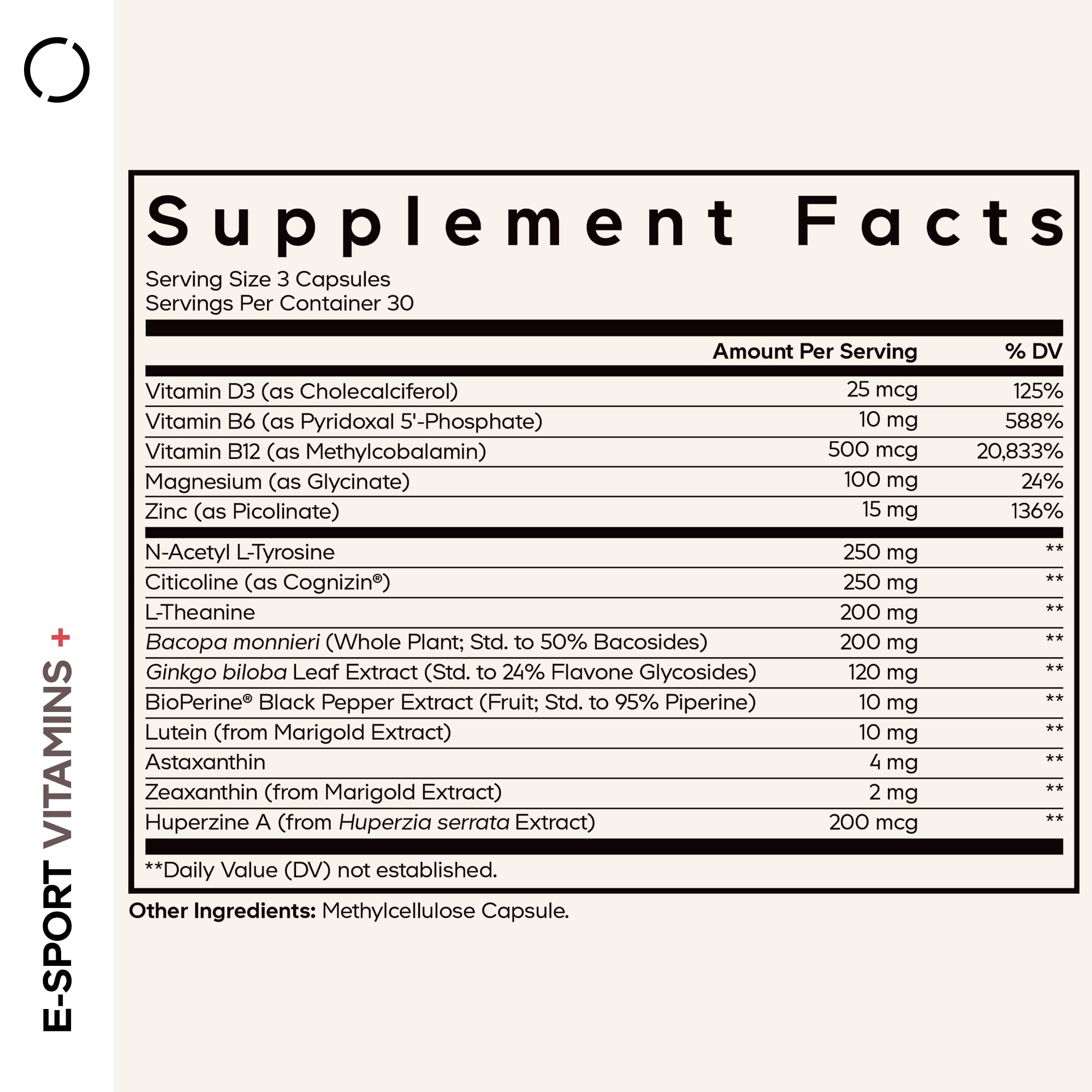 Codeage E-Sport Vitamins+ capsules close-up, hinting at daily nootropic support.