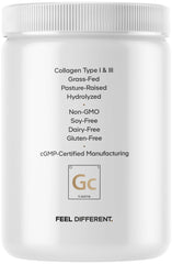Codeage GLP-1 Collagen Powder ingredients highlighting non-GMO and dairy-free claims.