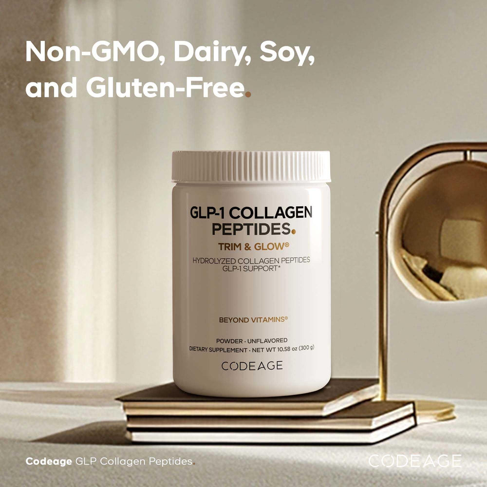 Codeage GLP-1 Collagen Powder label close-up showing Nextida GC.