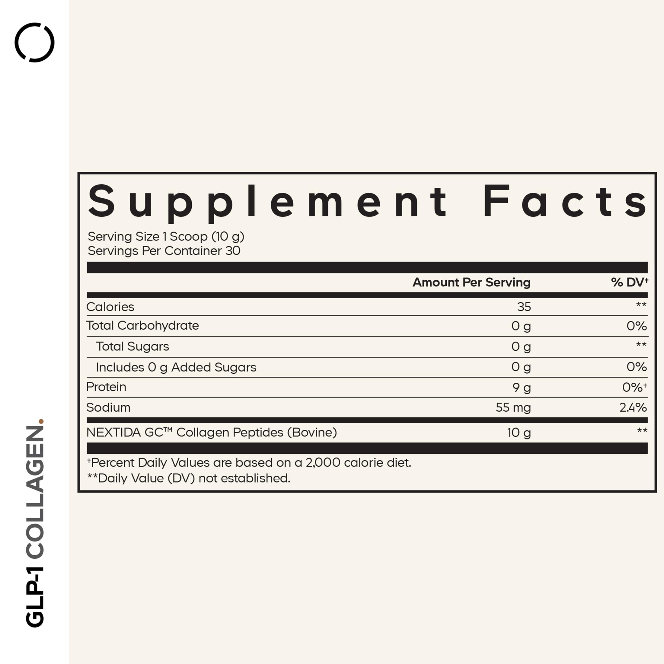 Codeage GLP-1 Collagen Powder scoop next to tub for serving.