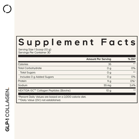 Codeage GLP-1 Collagen Powder scoop next to tub for serving.