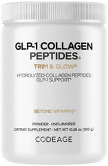Codeage GLP-1 Collagen Powder tub with grass-fed peptides for daily use.
