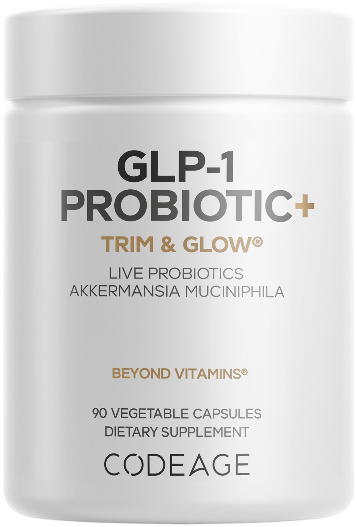 Codeage GLP-1 Probiotic+ bottle cap showing secure packaging for daily use and convenience