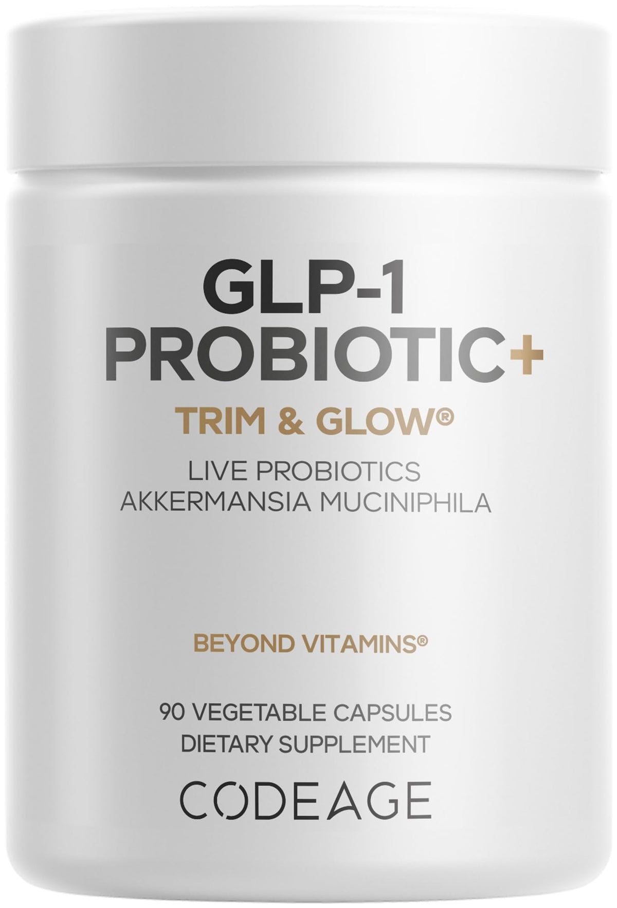 Codeage GLP-1 Probiotic+ bottle cap showing secure packaging for daily use and convenience