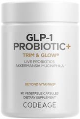 Codeage GLP-1 Probiotic+ bottle cap showing secure packaging for daily use and convenience