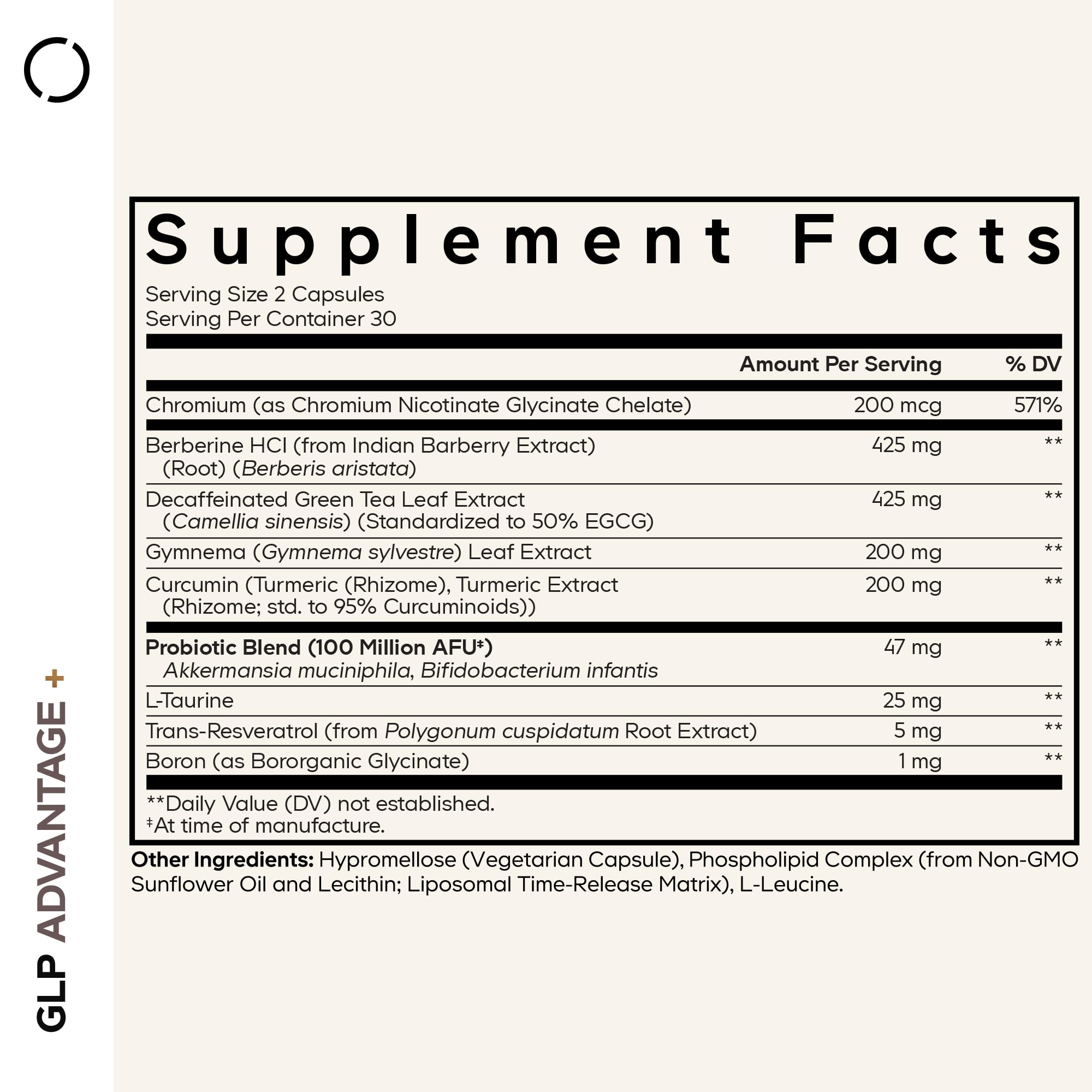 Codeage GLP-Advantage+ capsules close-up highlighting liposomal delivery technology.
