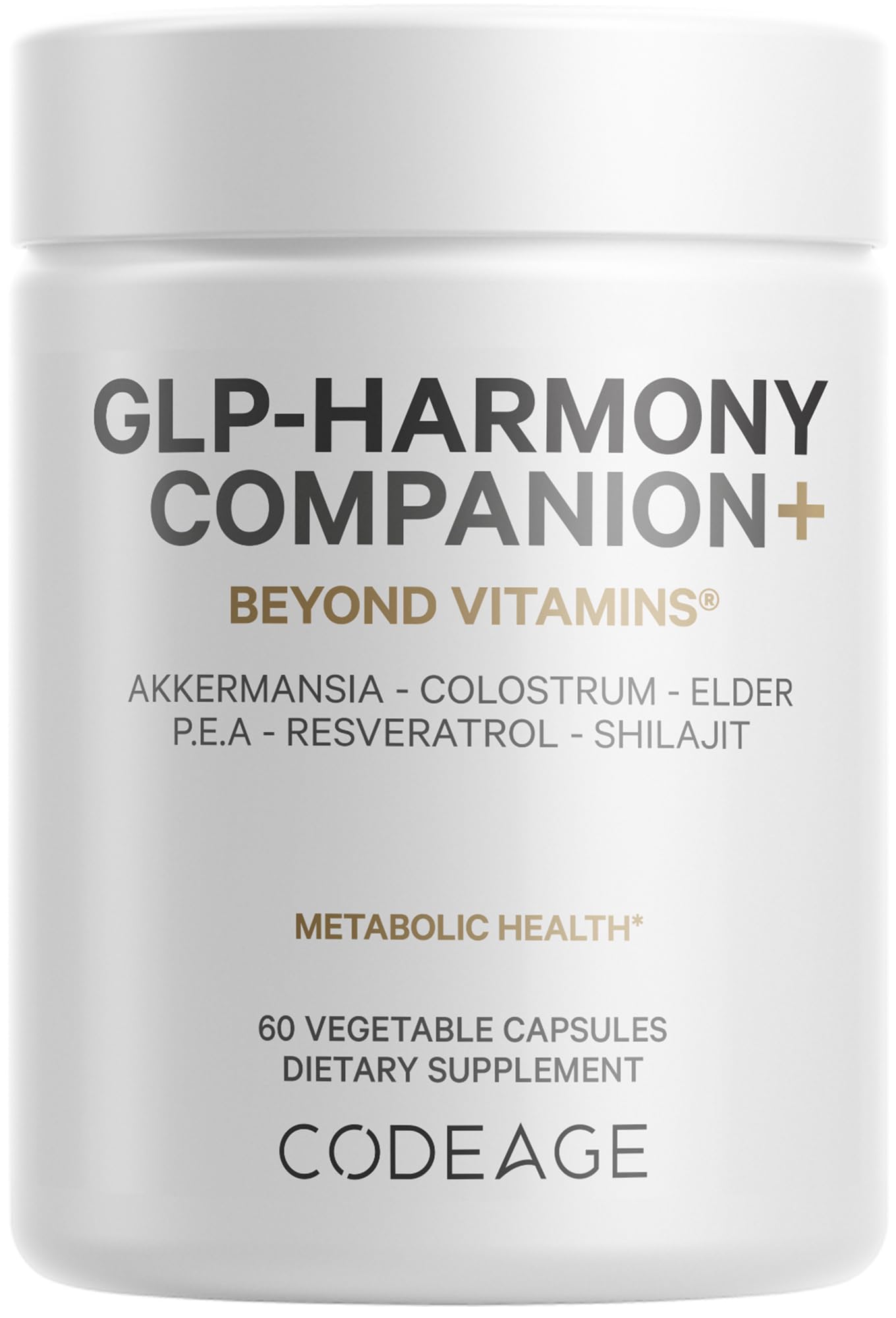 Codeage GLP-Harmony Companion+ bottle front for daily supplementation planning.
