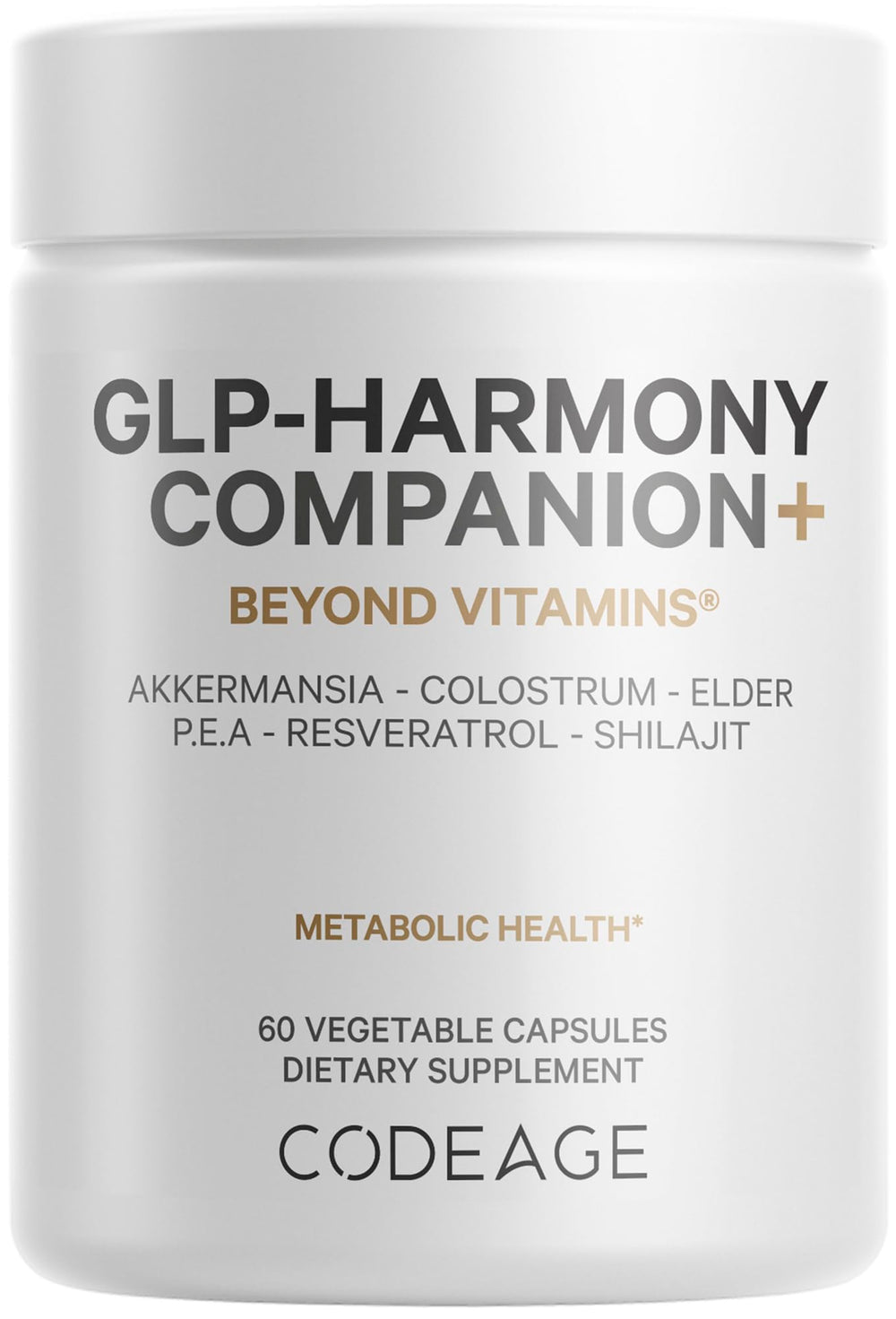 Codeage GLP-Harmony Companion+ bottle front for daily supplementation planning.