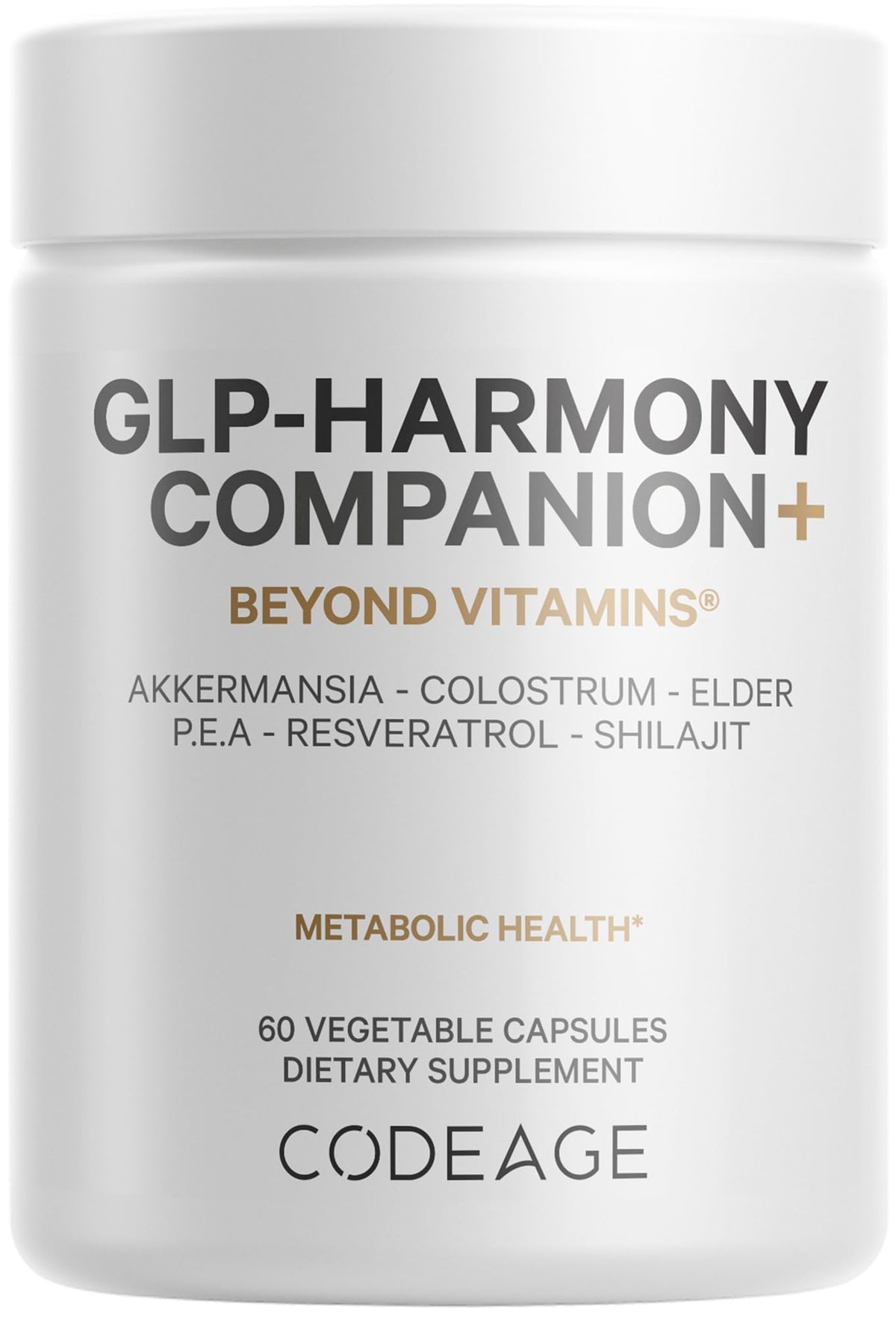 Codeage GLP-Harmony Companion+ bottle front for daily supplementation planning.