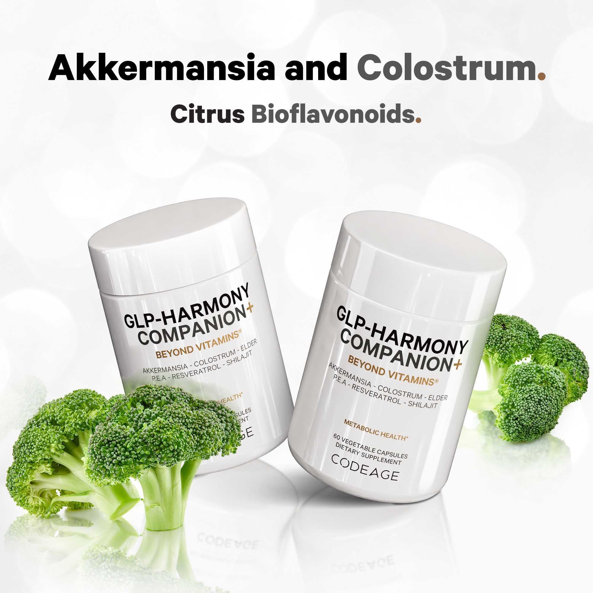 Codeage GLP-Harmony Companion+ ingredients icons highlight botanical blend.