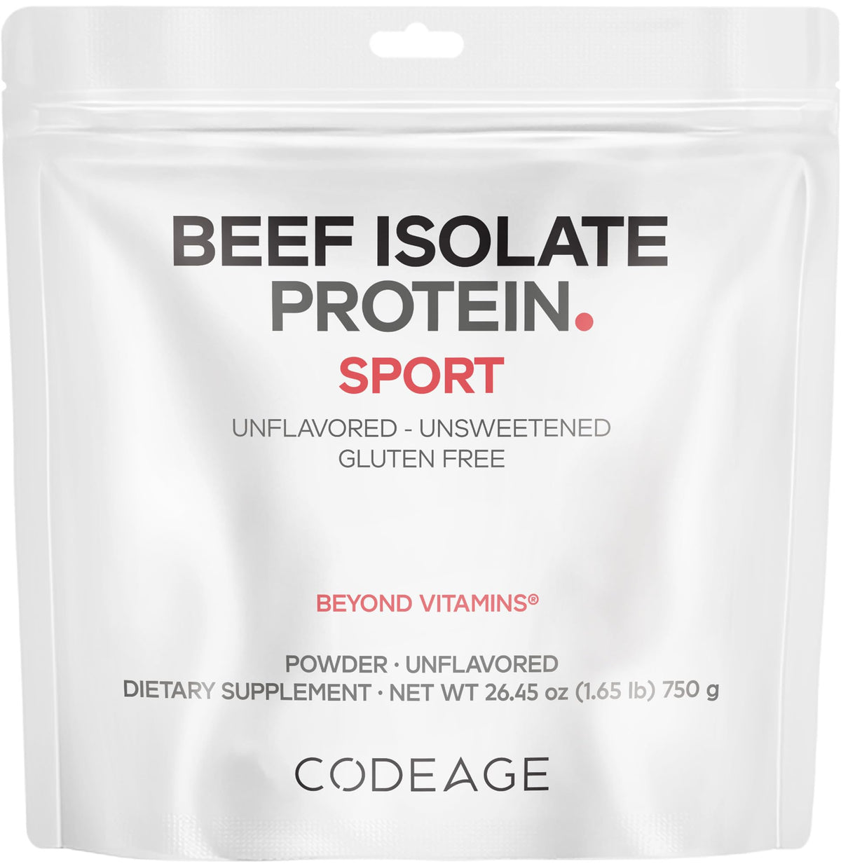 Codeage grass-fed beef isolate powder bag for high-protein shakes