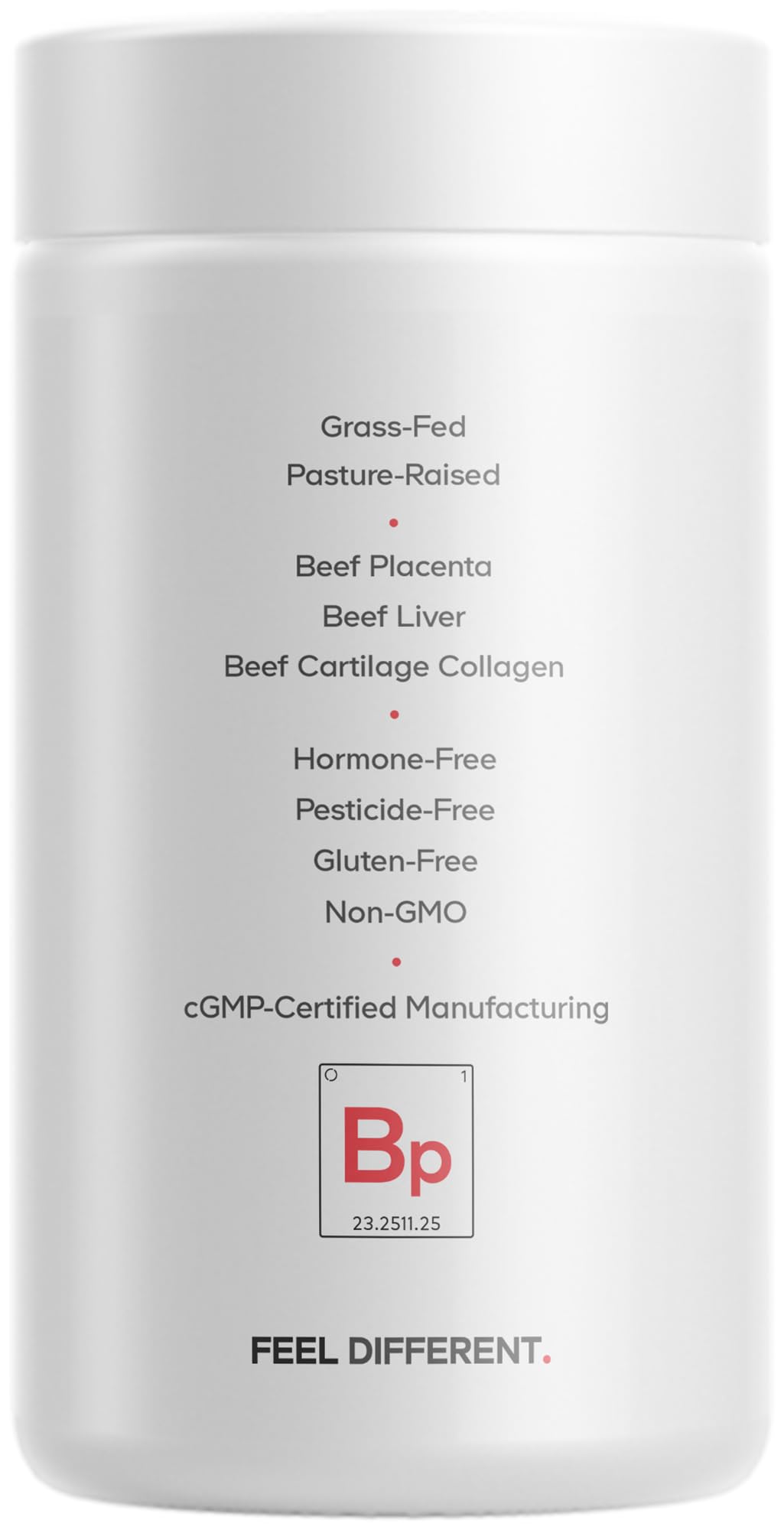 Codeage Grass-Fed Beef Placenta product label with transparent ingredients.