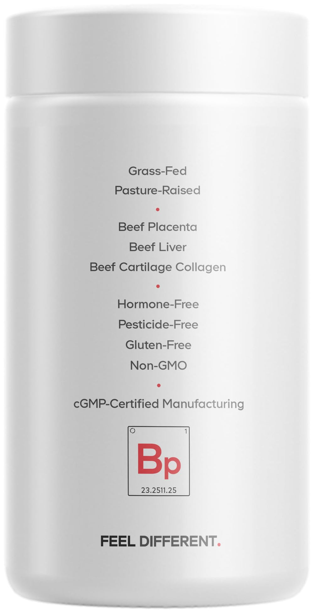 Codeage Grass-Fed Beef Placenta product label with transparent ingredients.