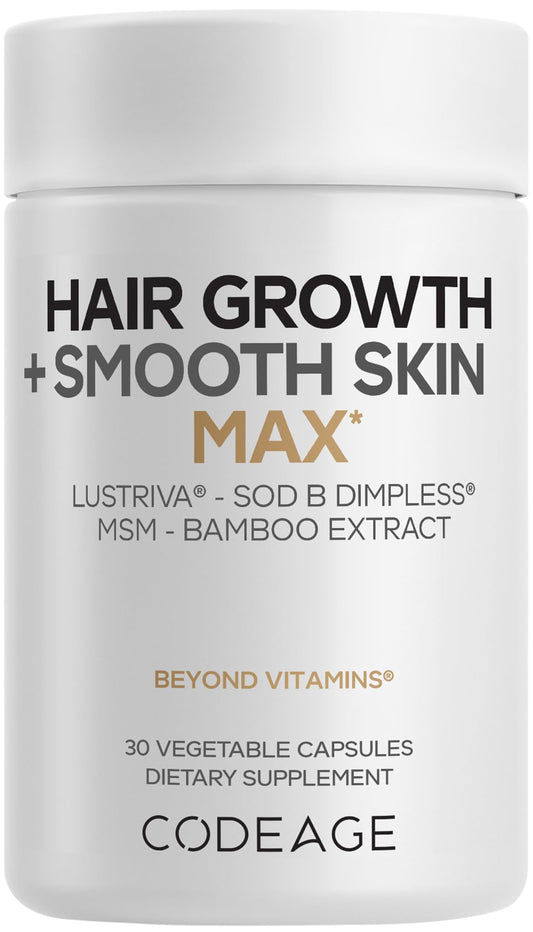 Codeage Hair Growth and Smooth Skin Max bottle front shows modern packaging for daily support