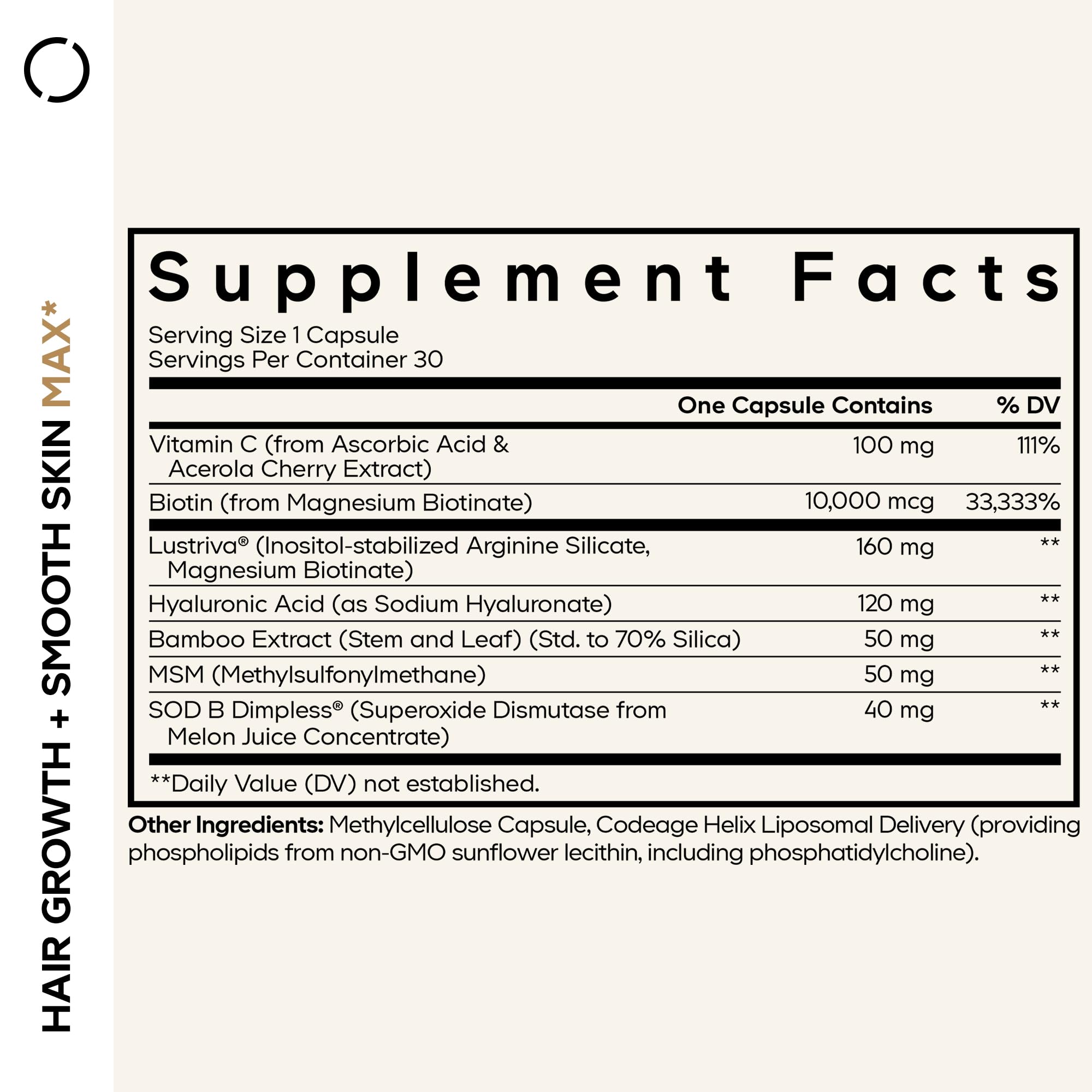 Codeage Hair Growth and Smooth Skin Max capsules close-up signals easy daily use