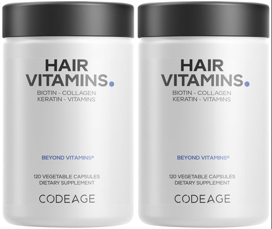 Codeage Hair Vitamins bottle front showcasing premium hair support formula