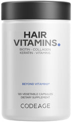 Codeage Hair Vitamins bottle front showing a complete hair support formula.