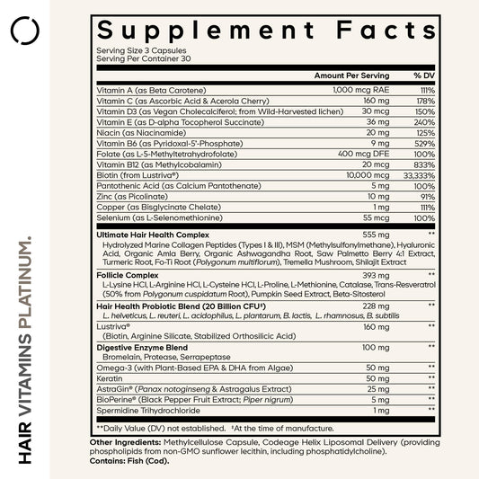 Codeage Hair Vitamins Platinum capsules close-up easy-to-swallow daily tablets