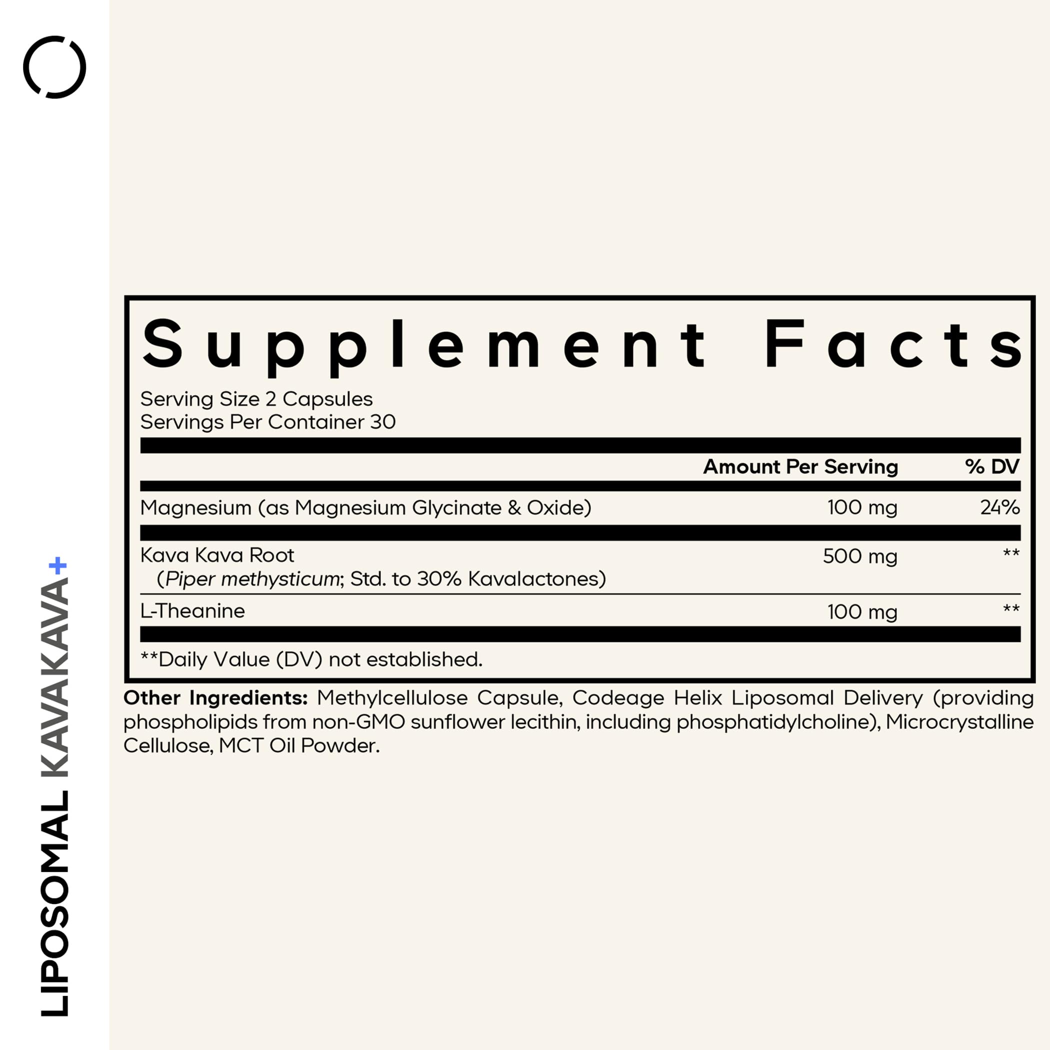Codeage Kava Kava root extract bottle shows 30% kavalactones standard.