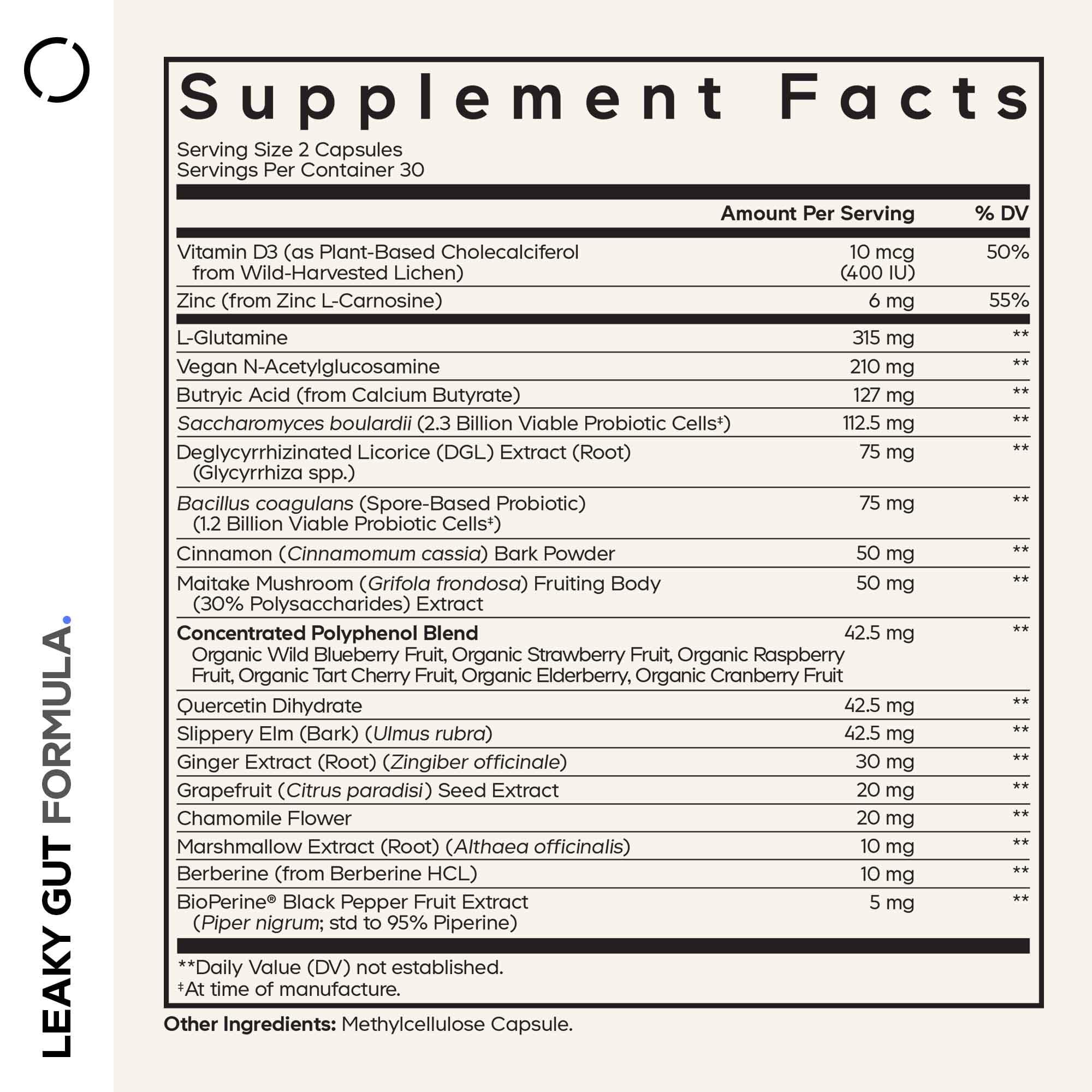 Close-up of Codeage Leaky Gut capsules for easy daily use.
