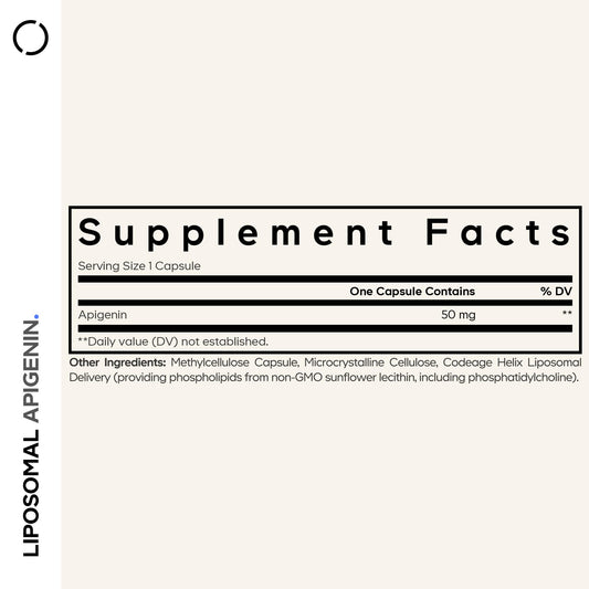 Codeage Liposomal Apigenin capsule closeup showing chamomile-derived flavonoid