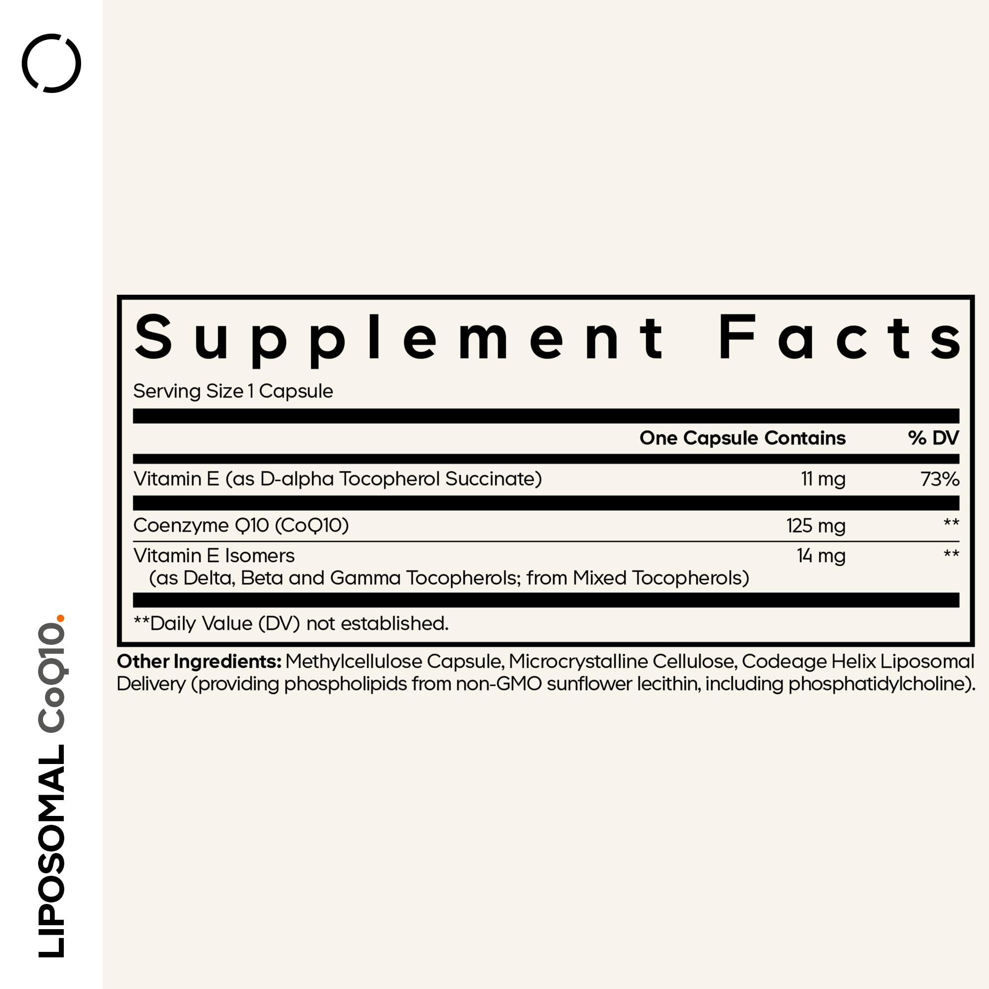 Close-up of Codeage CoQ10 capsule highlighting liposomal delivery