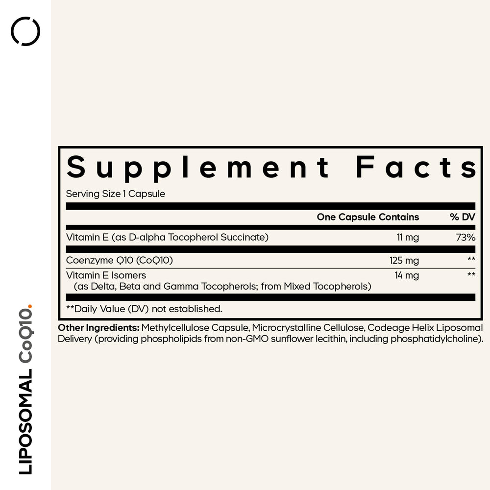 Close-up of Codeage CoQ10 capsule highlighting liposomal delivery
