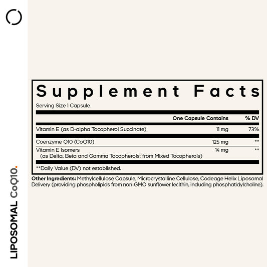 Close-up of Codeage CoQ10 capsule highlighting liposomal delivery