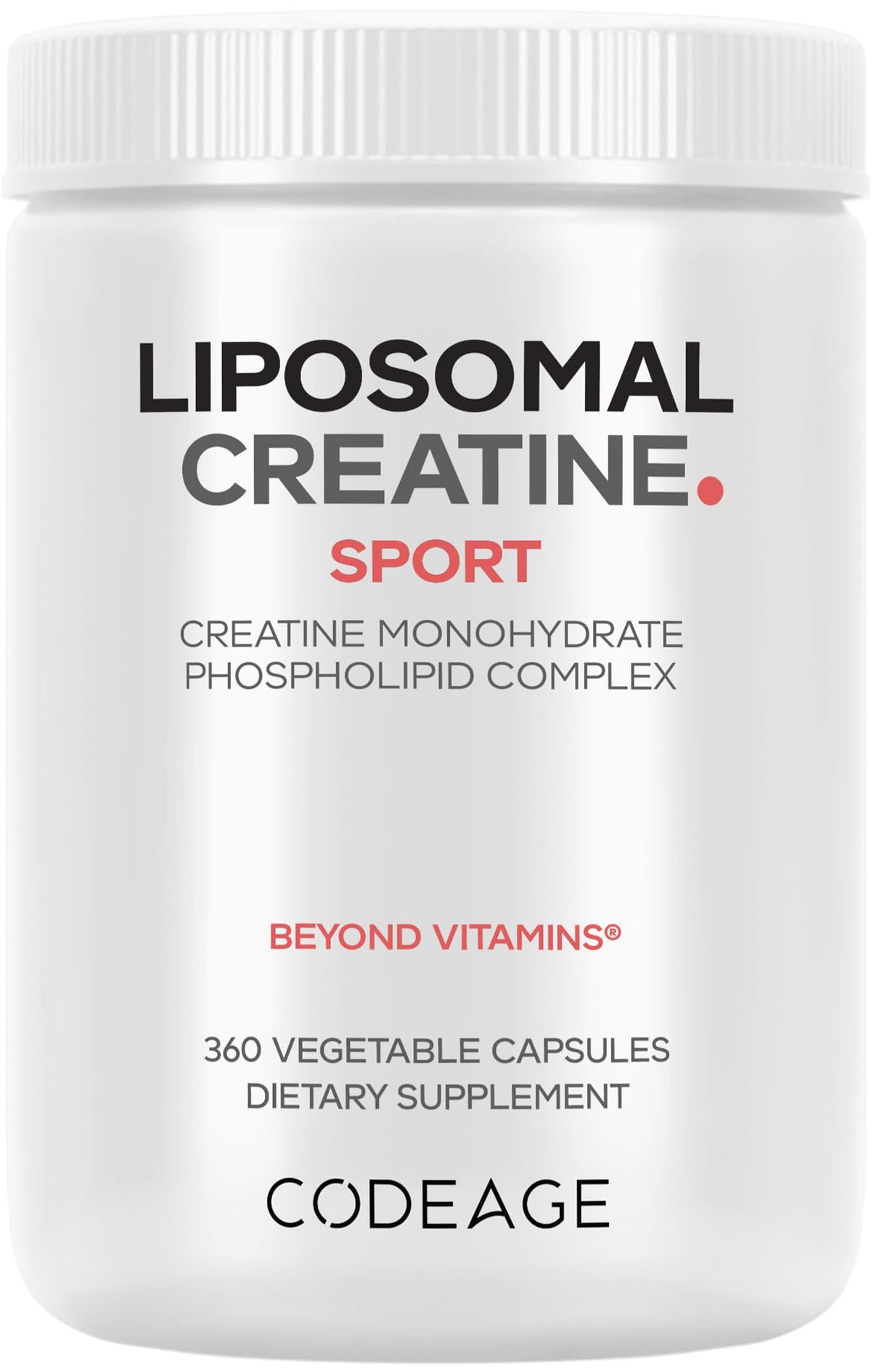 Codeage Liposomal Creatine Monohydrate bottle front view showing high-potency formula for athletes