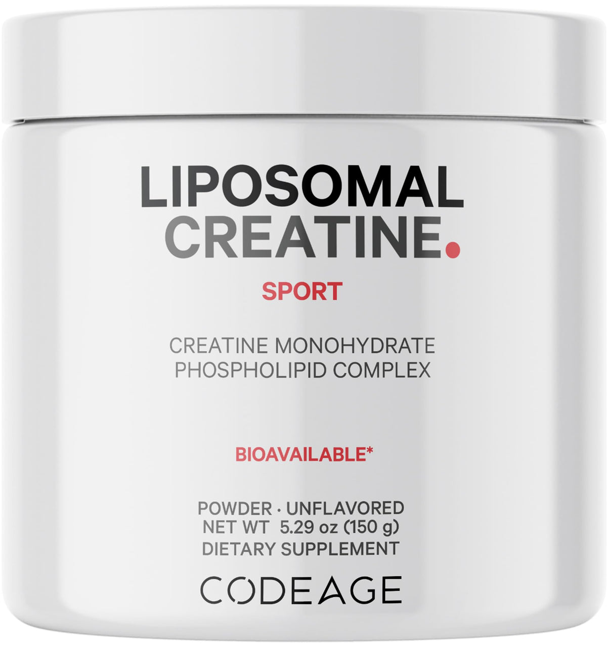 Codeage Liposomal Creatine powder bottle front for easy pre-workout support.