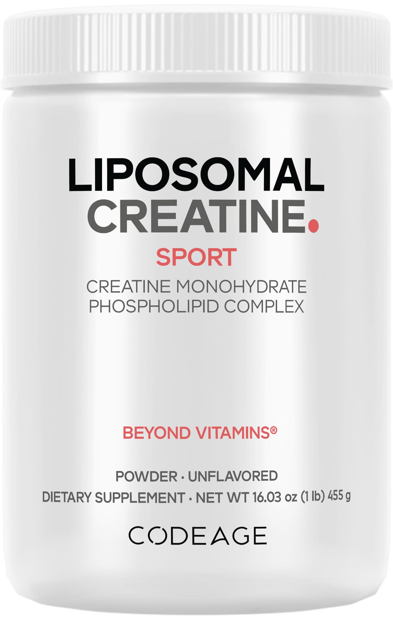 Codeage Liposomal Creatine Powder bottle shown for daily workouts and easy dosing.