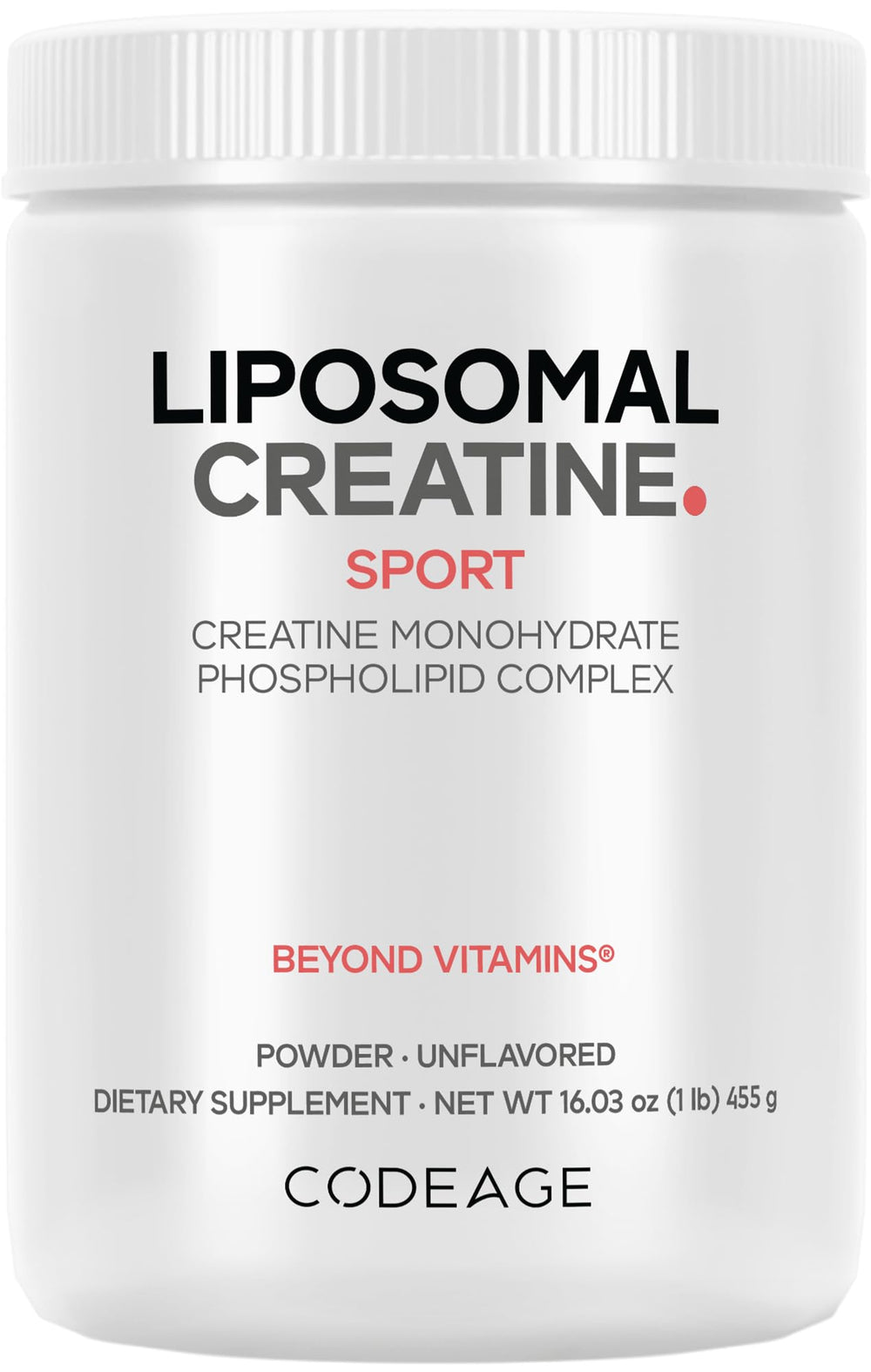 Codeage Liposomal Creatine Powder bottle shown for daily workouts and easy dosing.