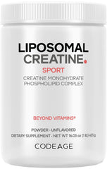 Codeage Liposomal Creatine Powder bottle shown for daily workouts and easy dosing.