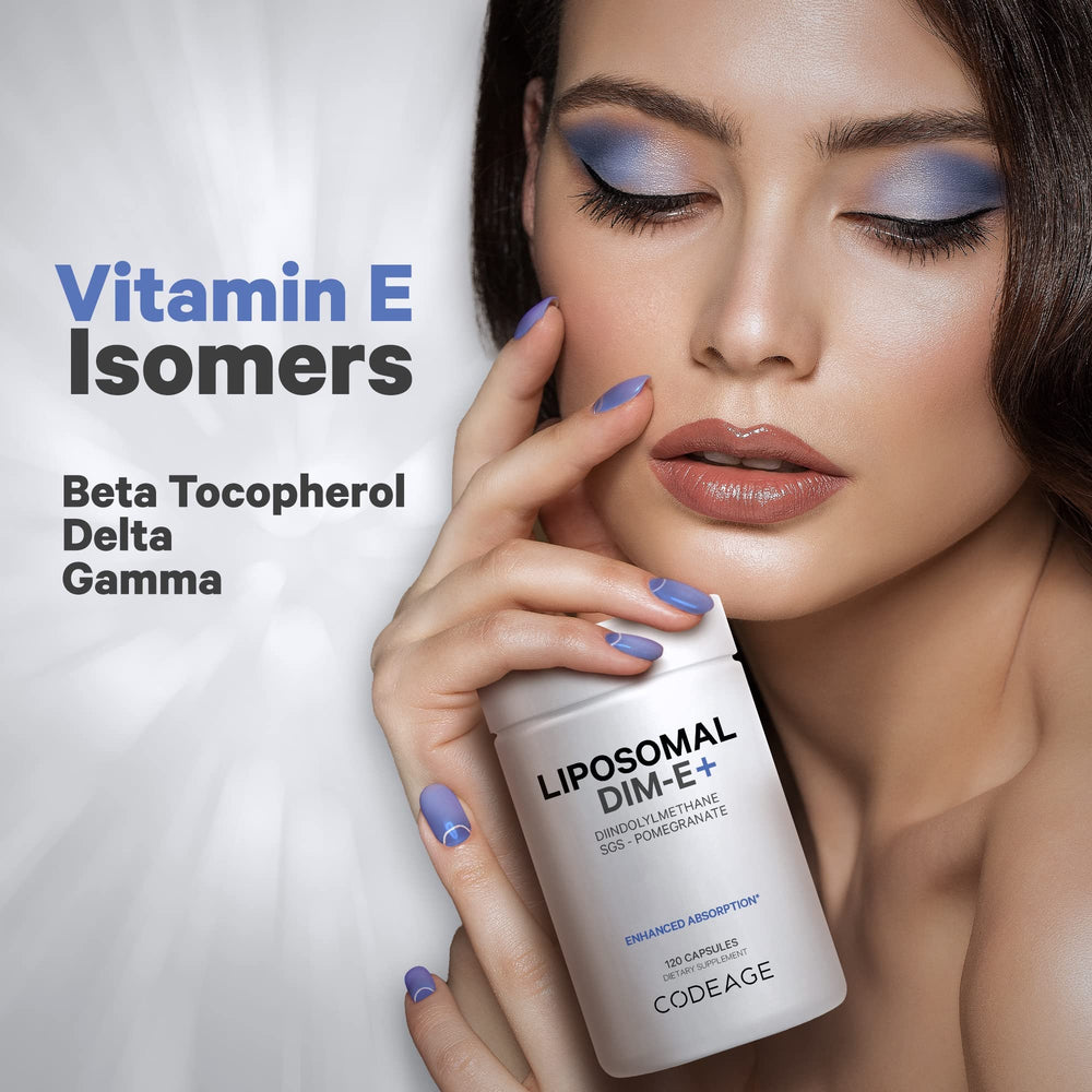 USA-manufactured label on Codeage Liposomal DIM-E+ bottle, conveying quality and safety.