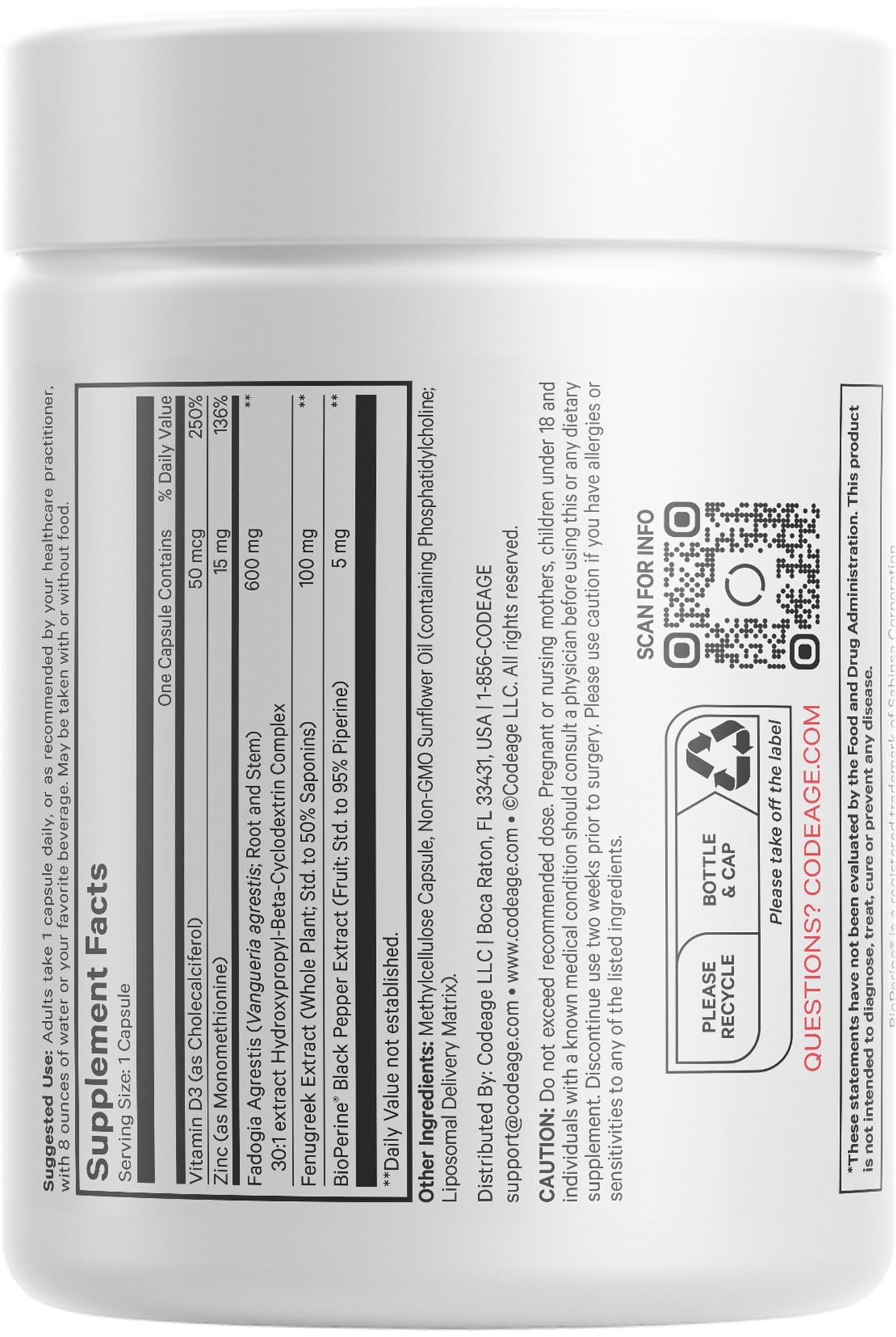 Codeage Liposomal Fadogia Agrestis USA-made non-GMO packaging.