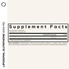 Codeage Liposomal Glutathione label highlights non-GMO sunflower lecithin and advanced liposomal delivery.