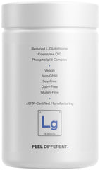 Codeage Liposomal Glutathione+ coQ10 and vitamin C icons highlight added antioxidant support