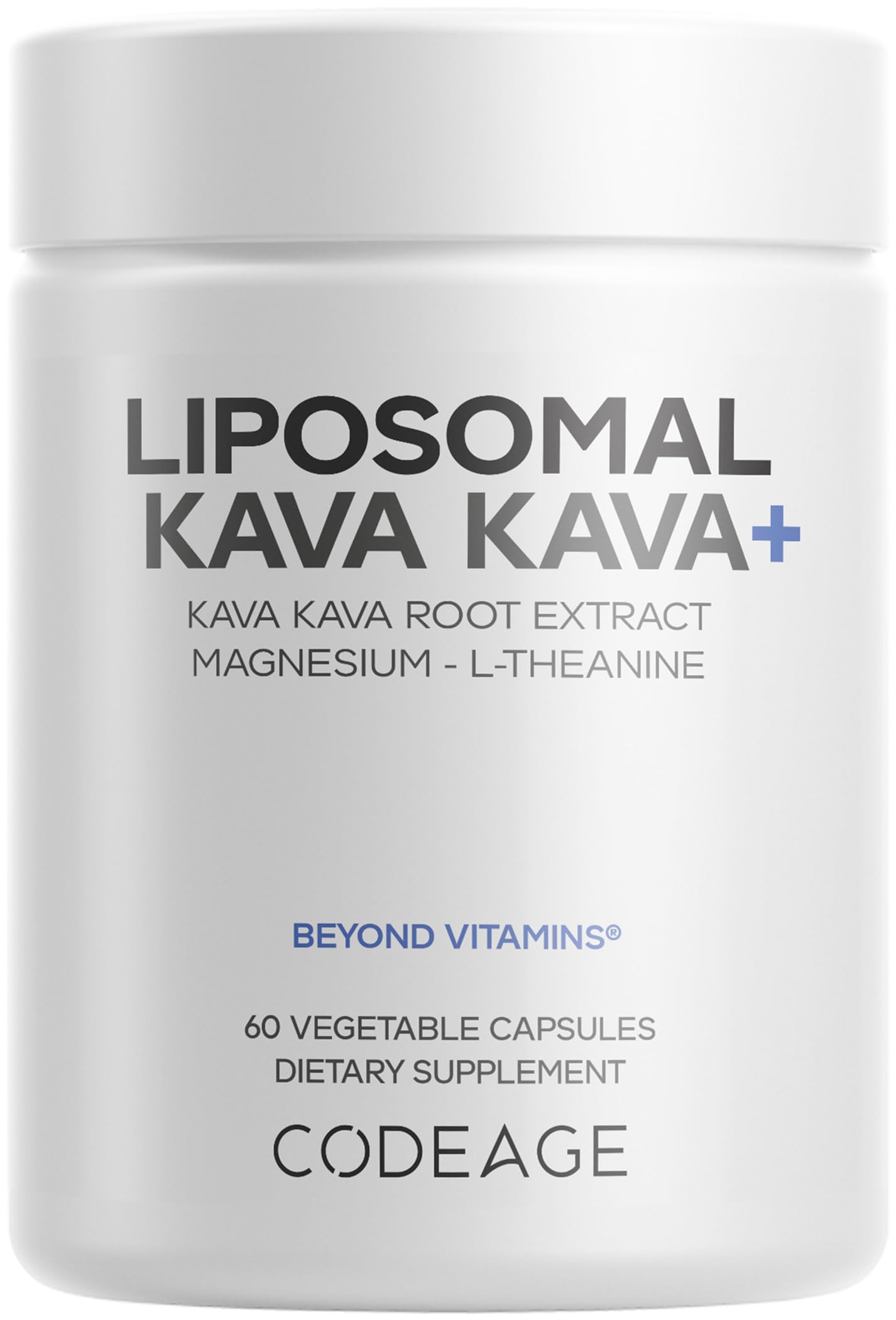Codeage Liposomal Kava Kava 500mg bottle promotes daily relaxation potential.