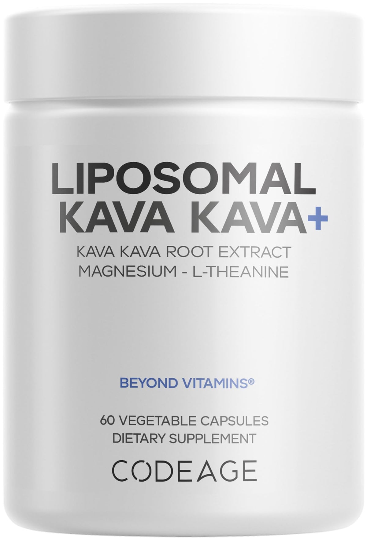 Codeage Liposomal Kava Kava 500mg bottle promotes daily relaxation potential.