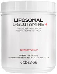 Codeage liposomal L-glutamine powder in a jar, high potency for mixing.