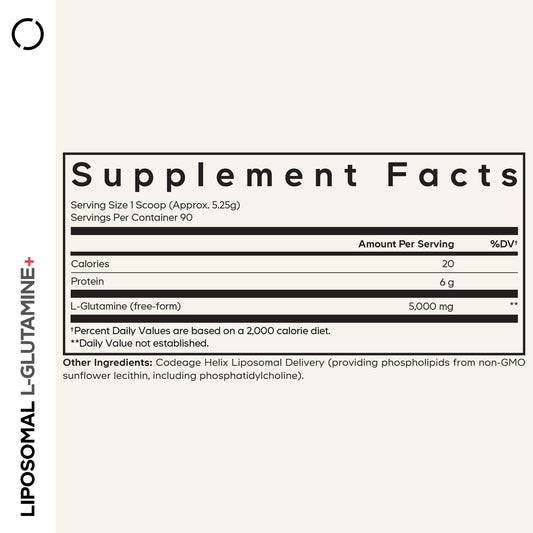 Codeage liposomal L-glutamine powder scoop indicating daily serving.