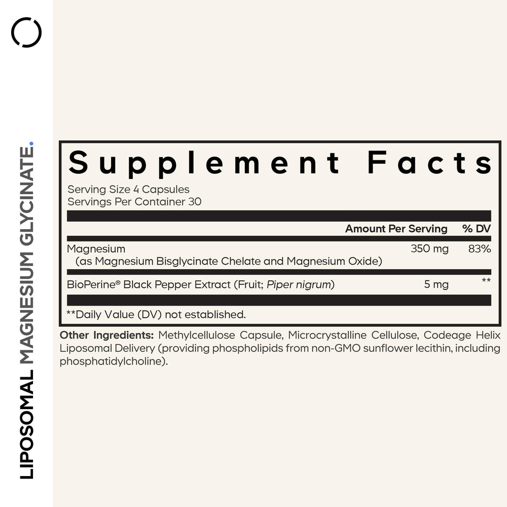 Codeage magnesium glycinate capsules close-up emphasizes vegan and gluten-free formula.