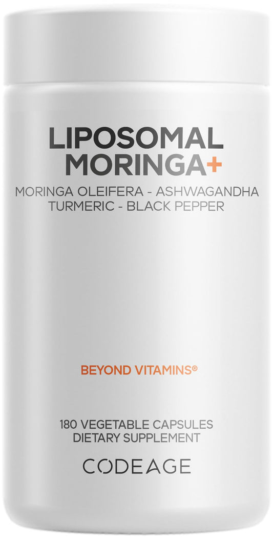 Codeage Liposomal Moringa+ bottle front view for daily vegan wellness