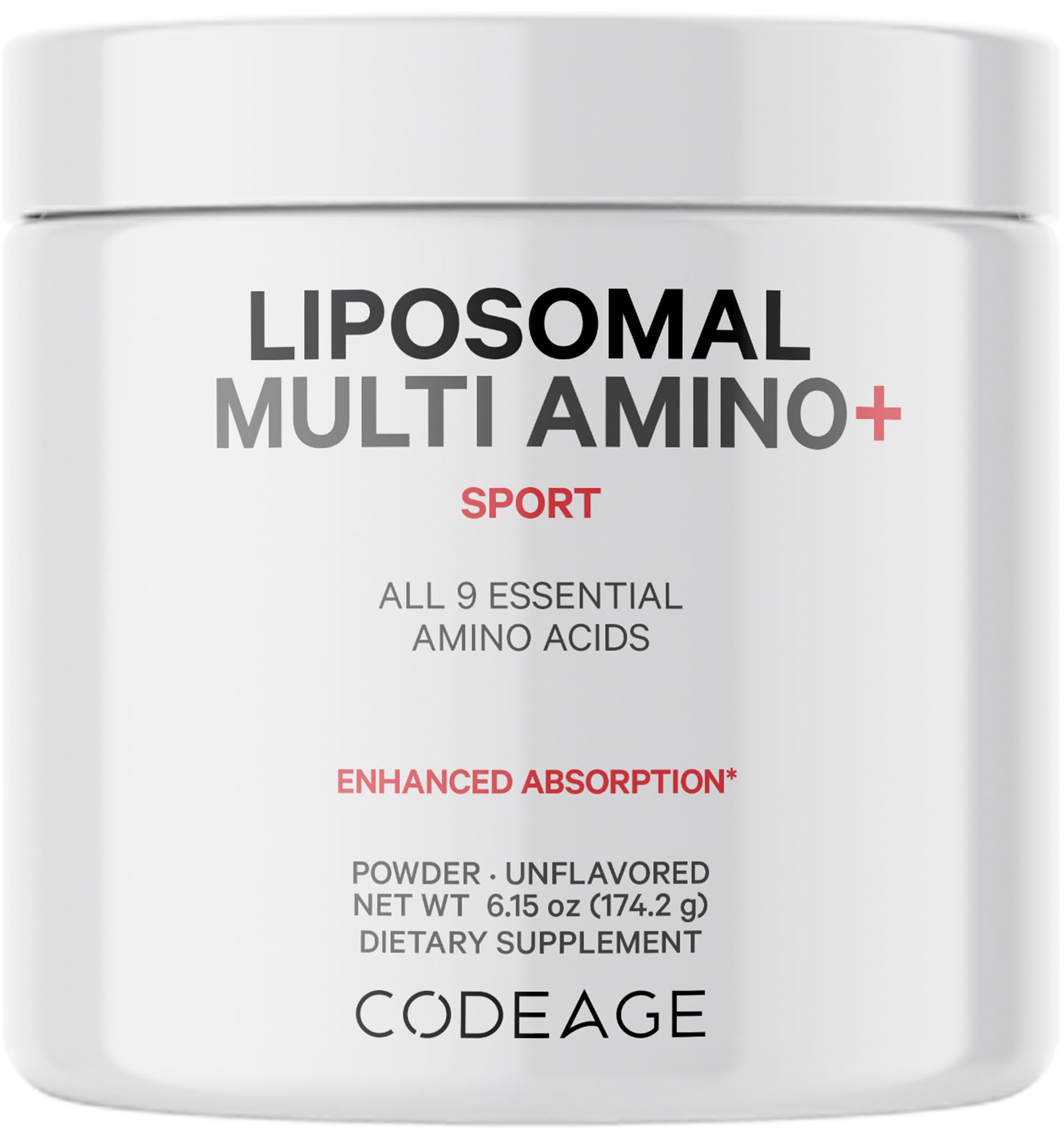 Codeage Liposomal Multi Amino bottle pour for easy daily use with unflavored powder