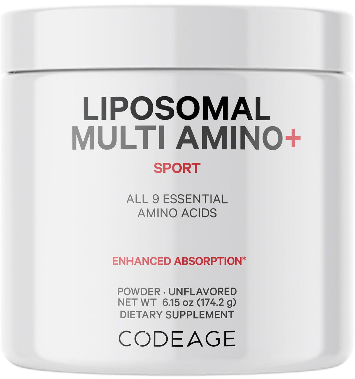 Codeage Liposomal Multi Amino bottle pour for easy daily use with unflavored powder